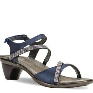 NAOT Innovate Leather Rhinestone Strappy Sandals Heels Shoes SZ 41 US 10 Navy